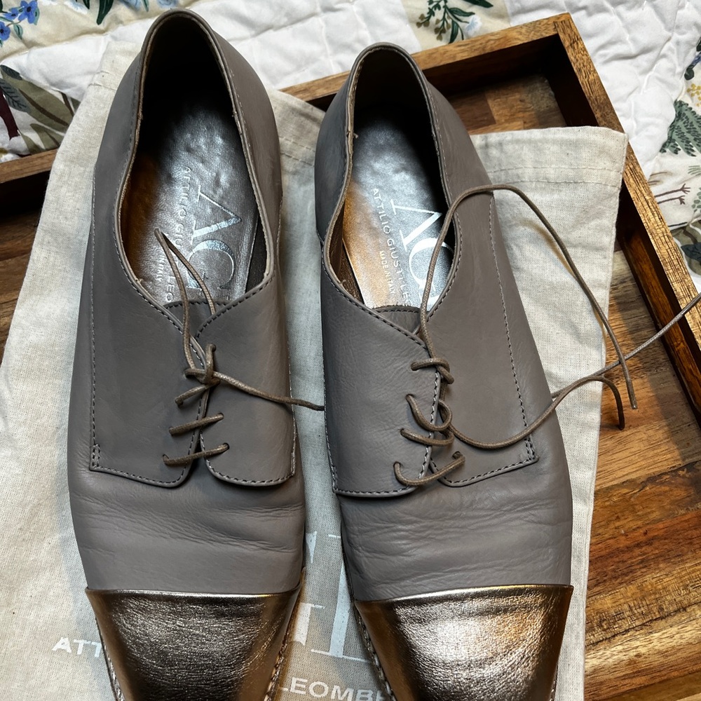 AGL Attilio Giusti Leombruni Gray and Rose GOLD Women’s Oxfords 40